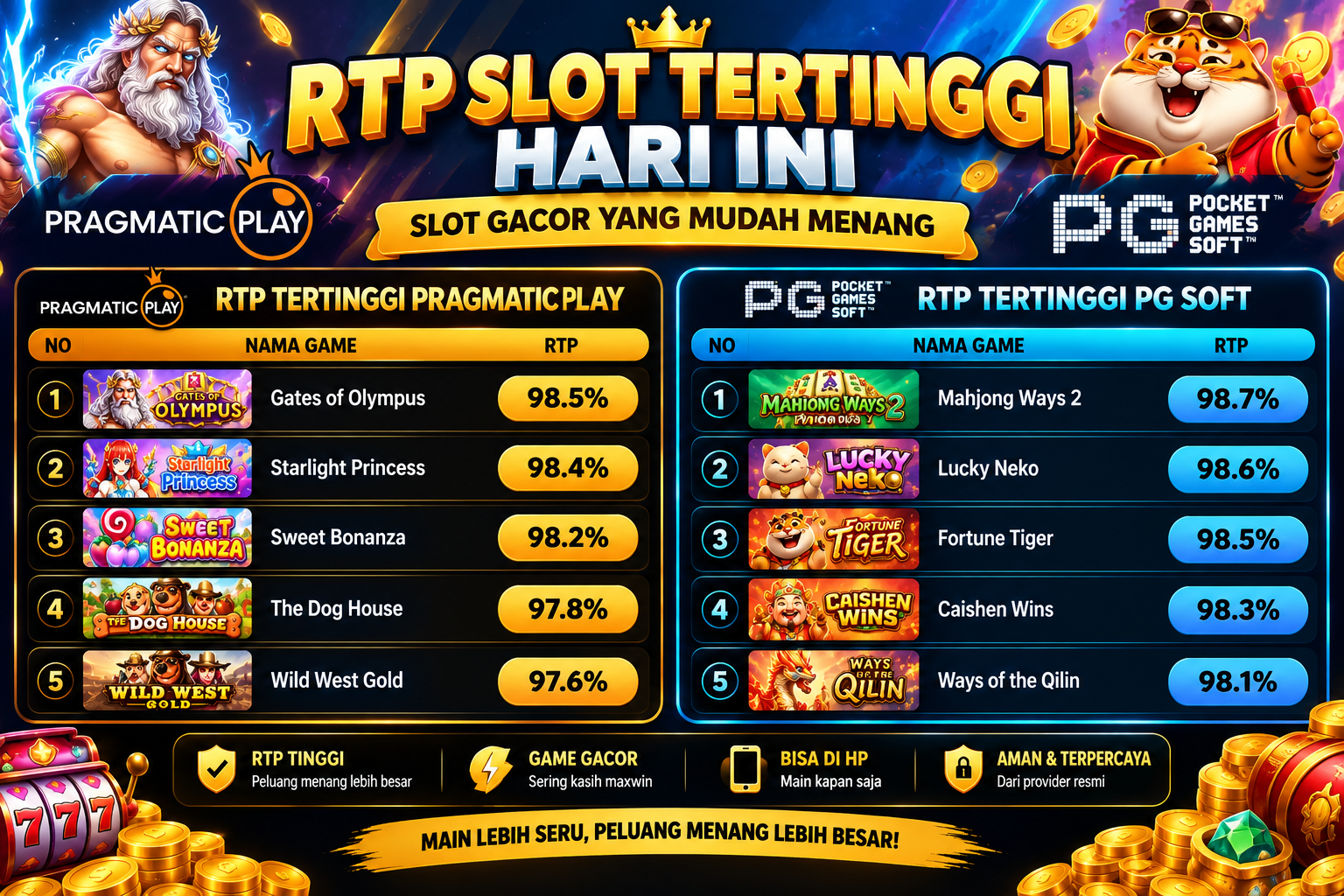 RTP Slot Tertinggi Hari Ini untuk Slot Gacor yang Mudah Menang
